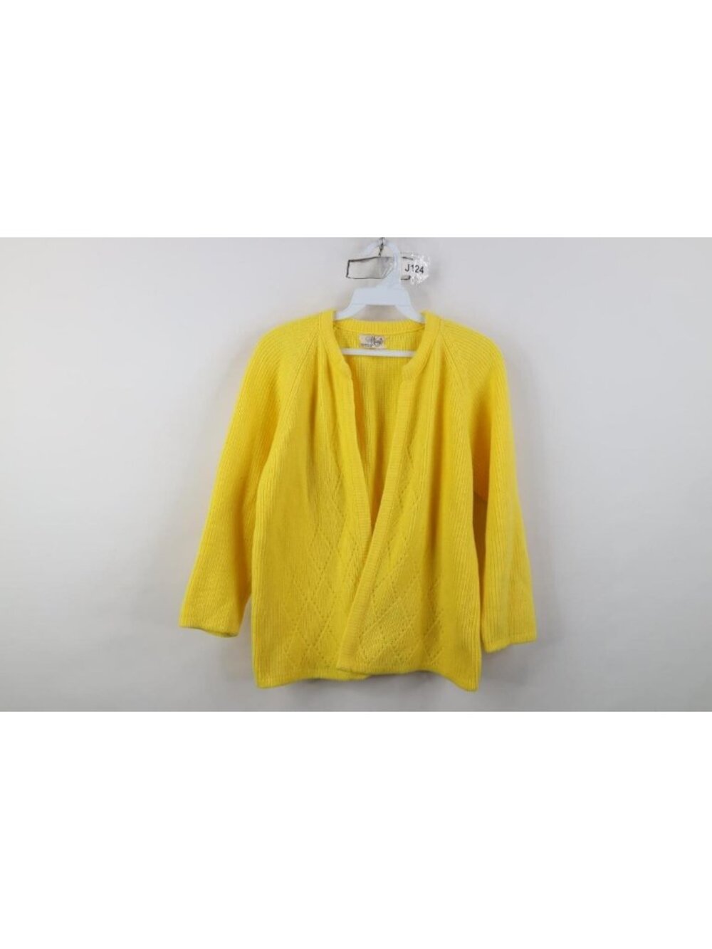 Vtg 60s 70s Macys Womens Medium Diamond Knit Open Front Cardigan Sweater Japan